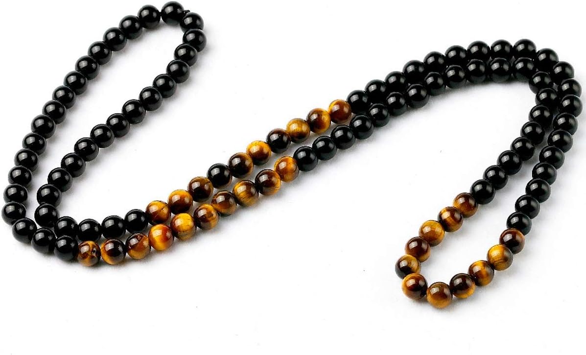 Black Onyx Men's Tiger Eye Stone Bead Necklace Fashion Natural Stone Jewelry Handmade Gift, Tiger Eye Onyx