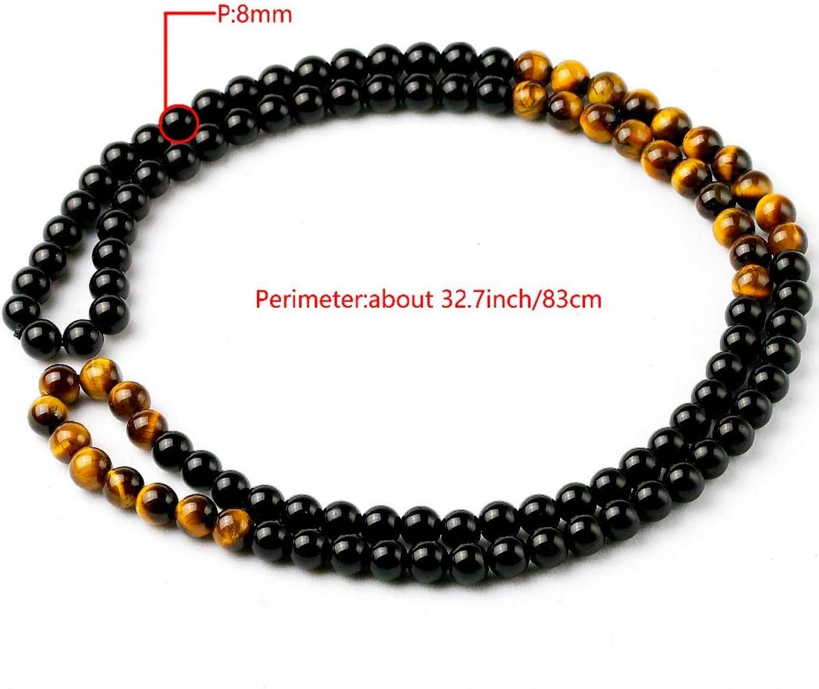 Black Onyx Men's Tiger Eye Stone Bead Necklace Fashion Natural Stone Jewelry Handmade Gift, Tiger Eye Onyx