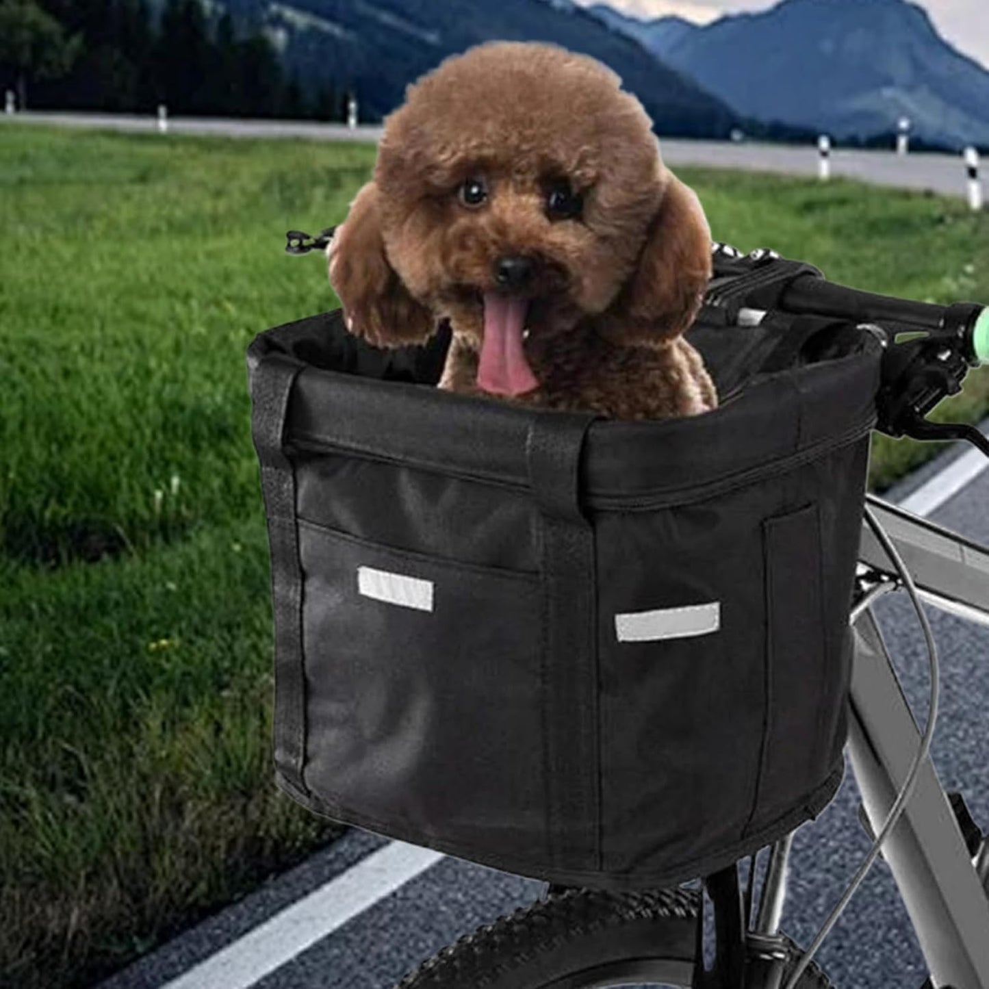 Bike Basket, 10kg Storng Bearing Foldable Bike Front Basket, Removable Dog Carrier for Handlebar, Machine Washable