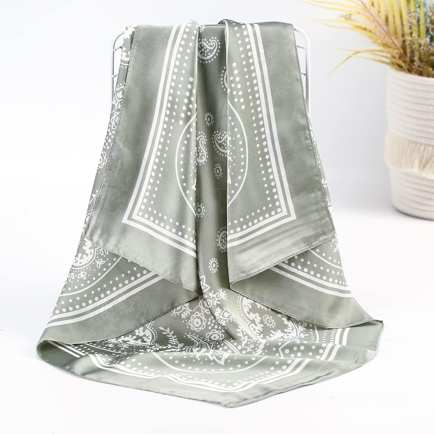 27 Inches Silk Feeling Square Head Scarf 4 Pcs Satin Square Head Scarves for Women Hair Bandanas