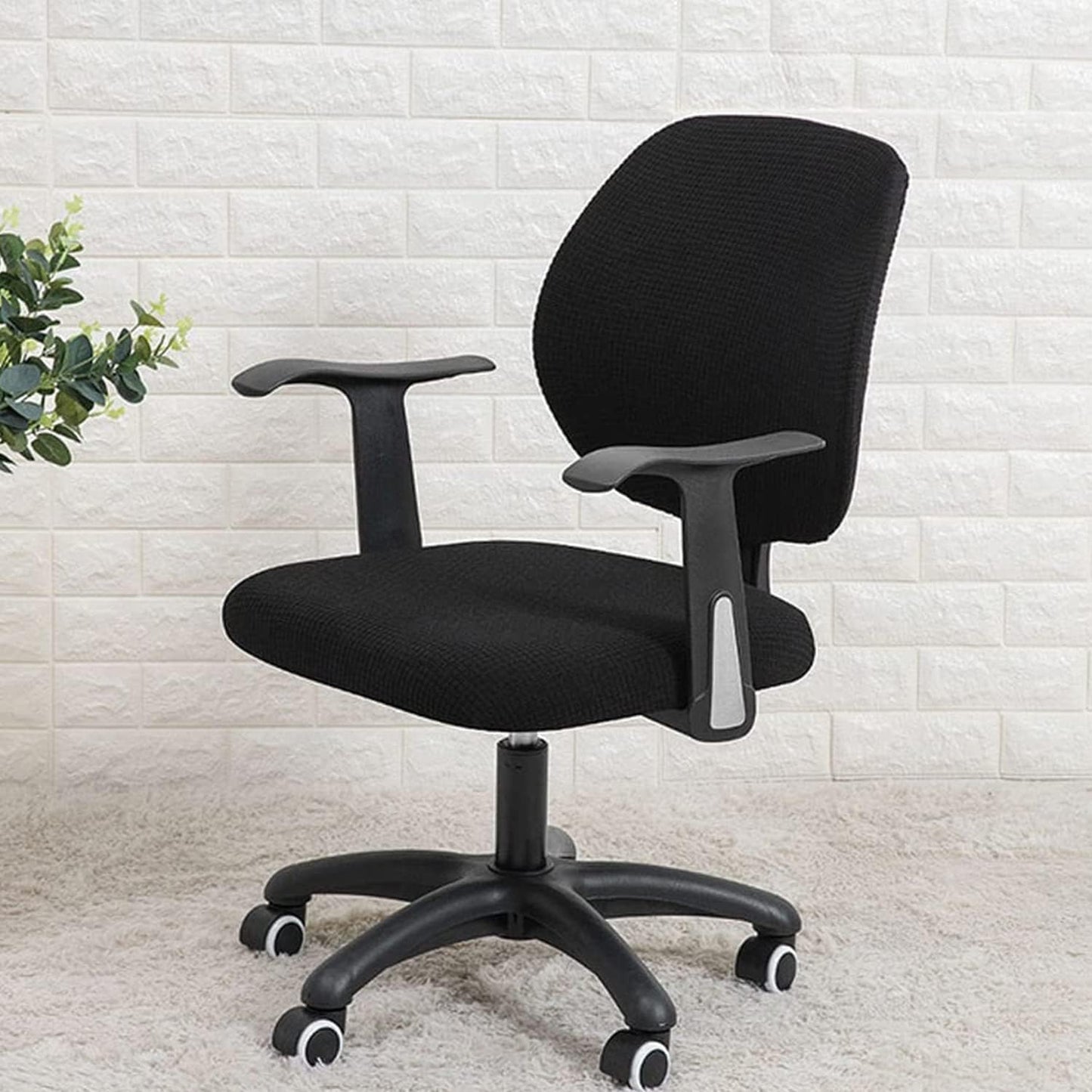Office Chair Covers, Elastic Stretch Computer Chair Seat Slipcovers Super Fit Anti-dust Desk Seat Cover Spandex Removable Washable Kitchen Chair Protective Cover (Black)