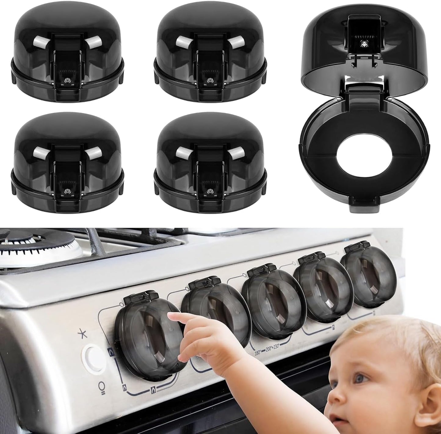 10Pcs Stove Locks,Child Safety Oven Knob Covers Stove Lock,Stove Stopper Knob Safety Covers,Stove Protector for Kids(Transparent Black)