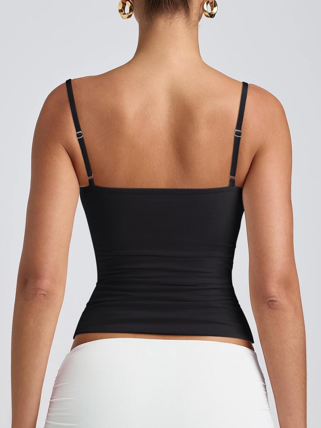 Women's Basic Double Lined Scoop Neck Tank Tops Adjustable Cami Tank Summer Sleeveless Tops