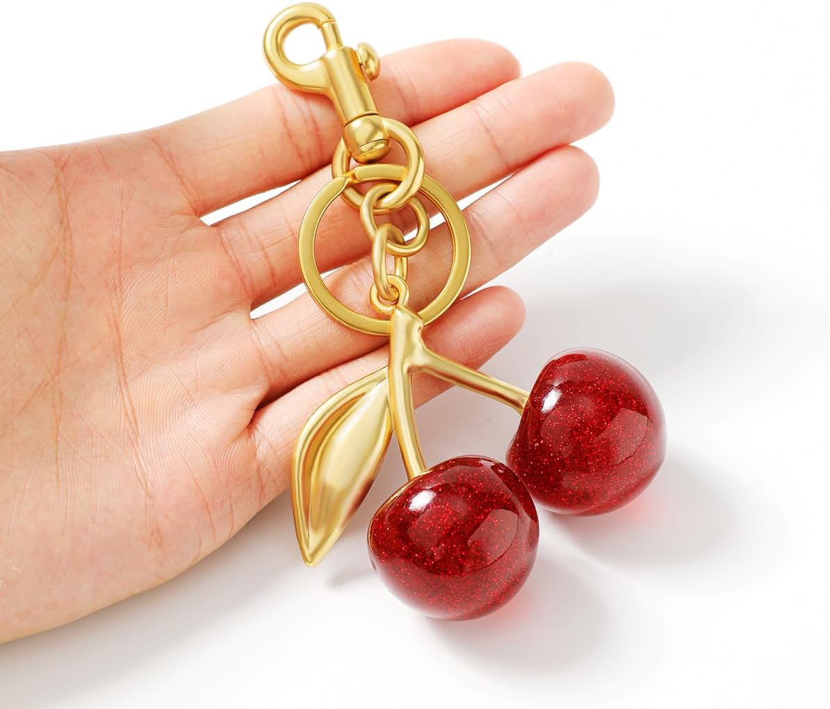 Luxurious 18K Gold Plated Cherry Bag Charm, Cherry Keychain Accessory Purse Charm, Red, Large