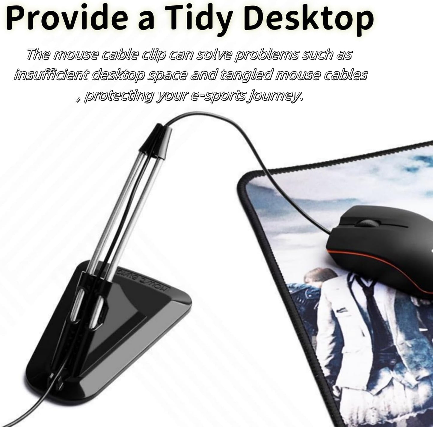 Gaming Mouse Bungee, Highly & Fashionable Mouse Cord Holder for Esports，Flexible Mouse Bungee Cord Management, Universal Game Mouse Cable Management Fixer Holder. (Black)