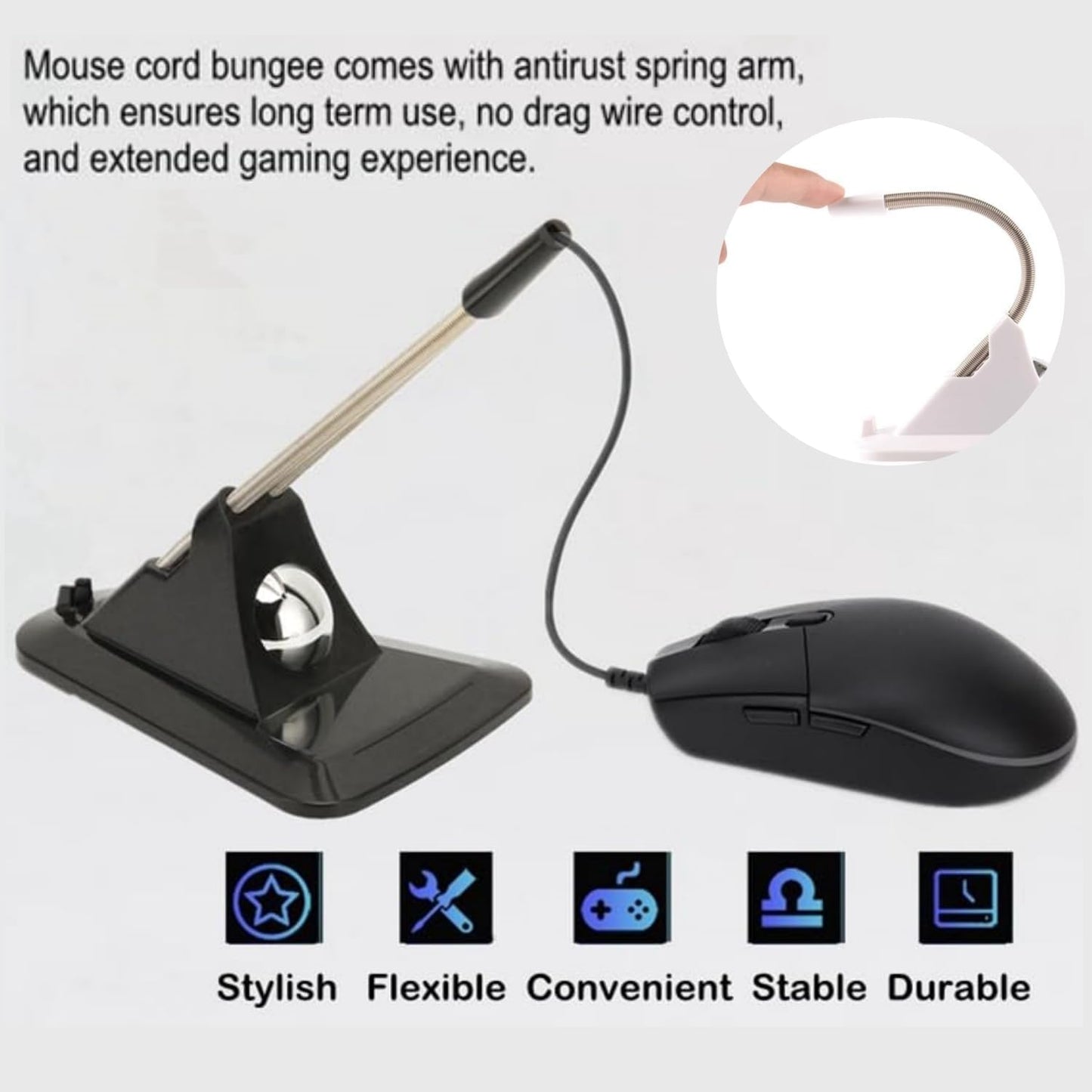 Gaming Mouse Bungee, Highly & Fashionable Mouse Cord Holder for Esports，Flexible Mouse Bungee Cord Management, Universal Game Mouse Cable Management Fixer Holder. (Black)
