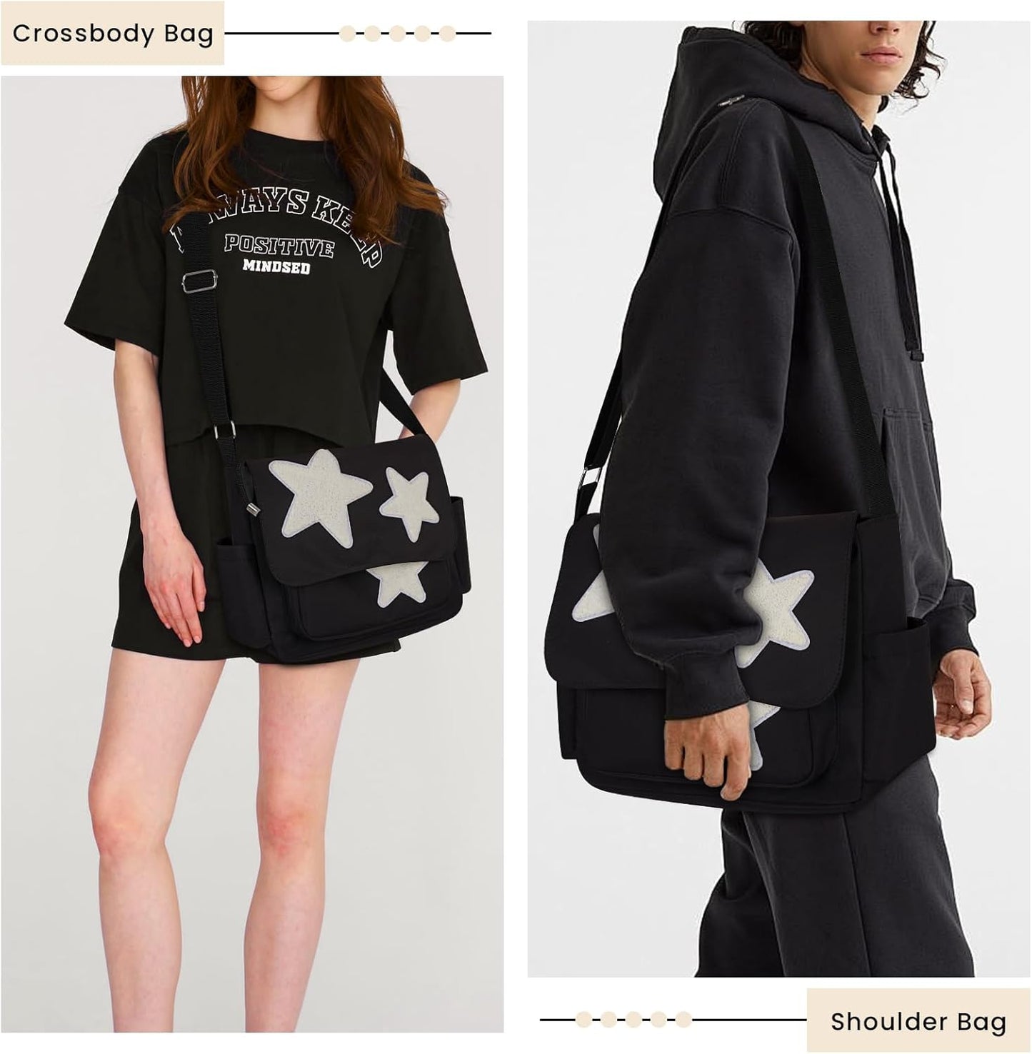 Aesthetic Messenger Bag Cute Tote Bags Y2K Star Shoulder Bag Canvas Tote Bag Kawaii Crossbody Bag for Women