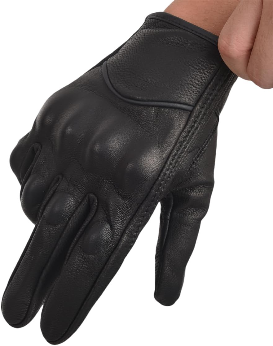 Motorcycle Leather Gloves for Men Touchscreen Motocross Gloves Moto Gloves Dirt Bike Biker Riding Gloves Black