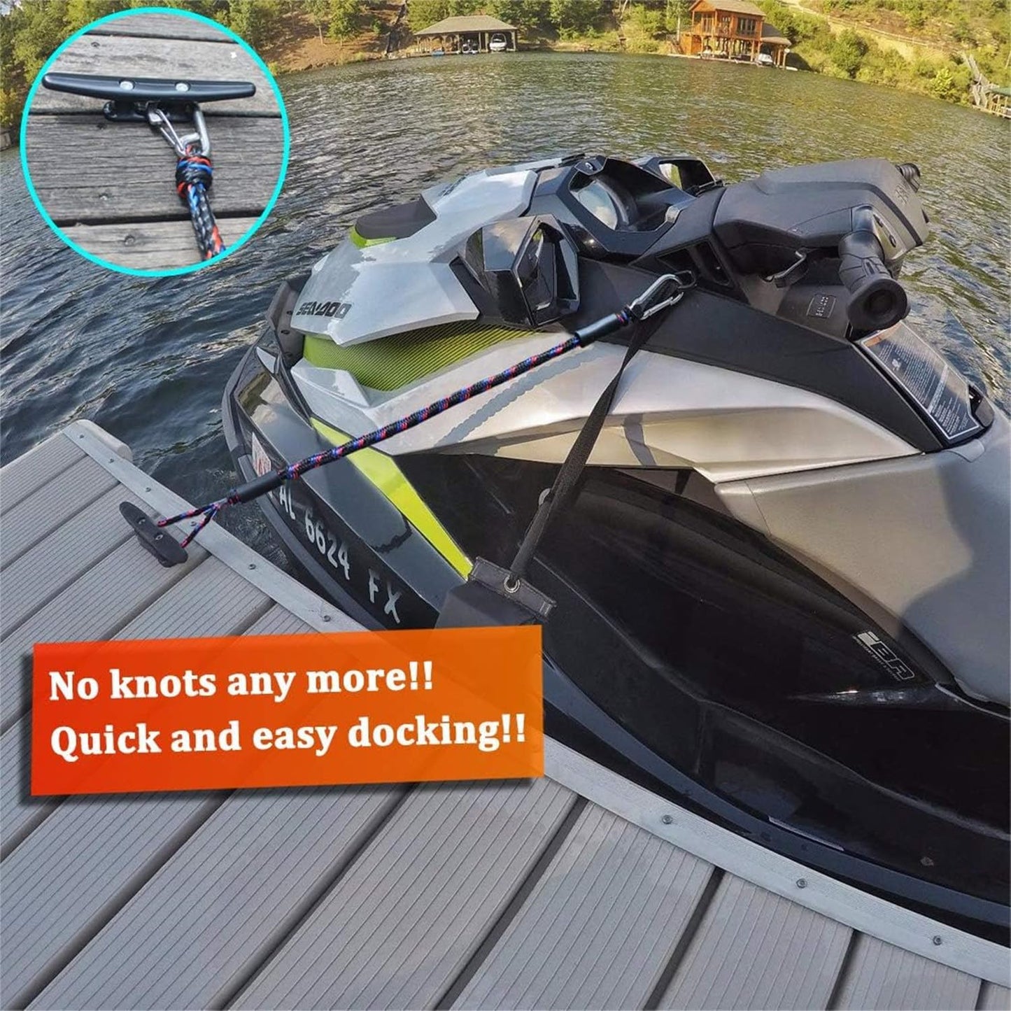 Boat Bungee Dock Lines Boat Marine Rope, Jet Ski Dock, Boating Seadoo Pontoon Waverunner Accessories (Blue, 2 Pcs with Buckles)