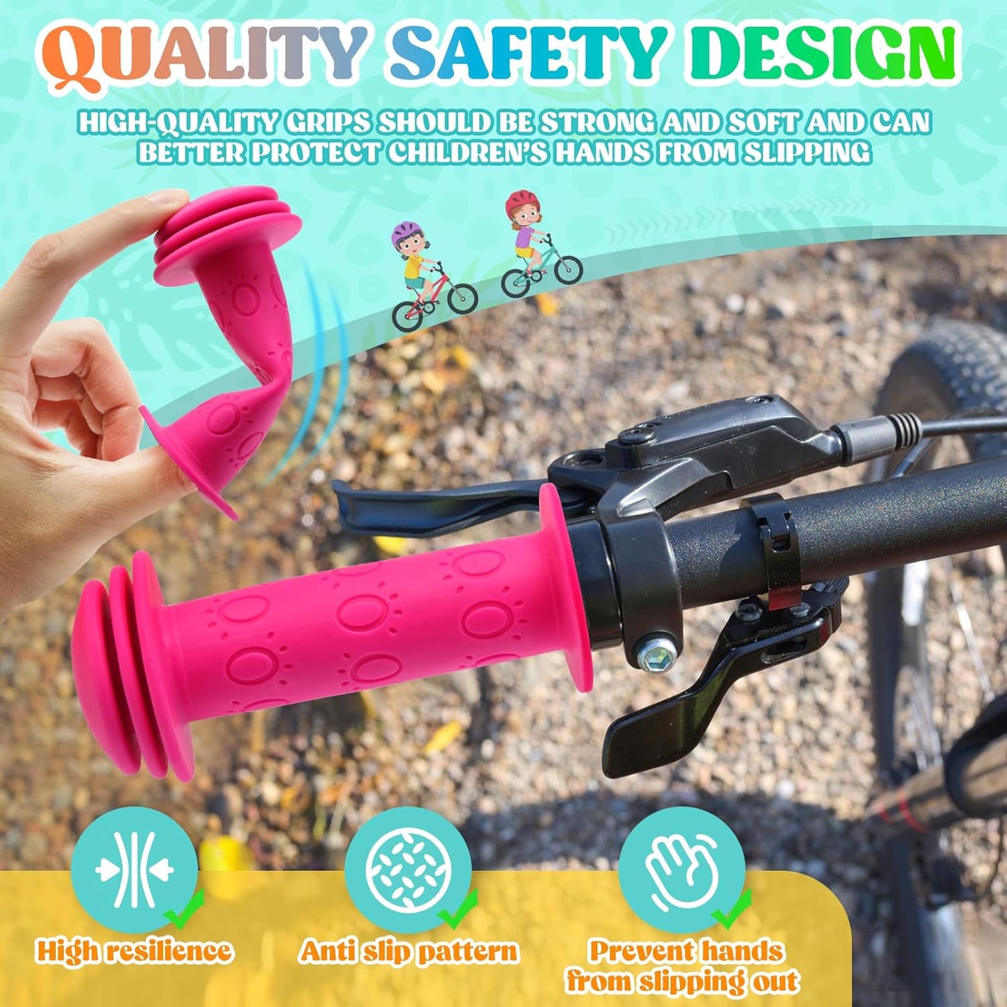 Kids Bike Handlebar Grips,Bike Handle Grips for Boys Girls,105mm Non-Slip Soft Rubber with Mushroom Suitable for Kids Bike