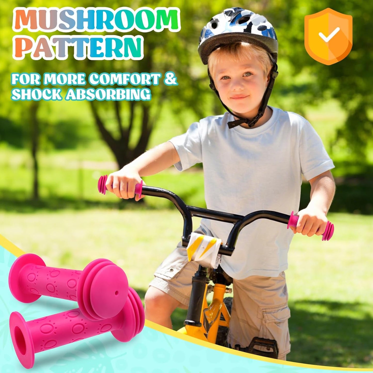 Kids Bike Handlebar Grips,Bike Handle Grips for Boys Girls,105mm Non-Slip Soft Rubber with Mushroom Suitable for Kids Bike