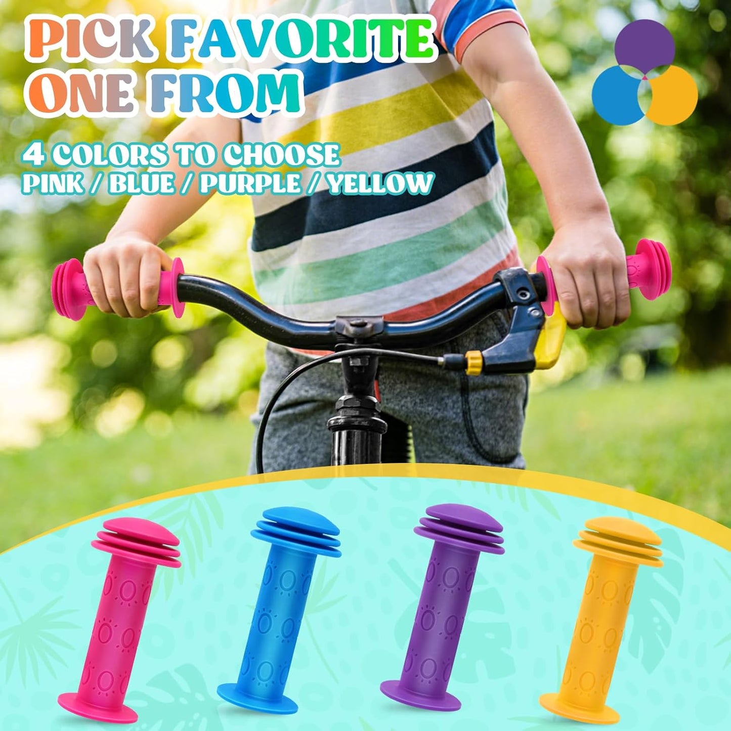 Kids Bike Handlebar Grips,Bike Handle Grips for Boys Girls,105mm Non-Slip Soft Rubber with Mushroom Suitable for Kids Bike