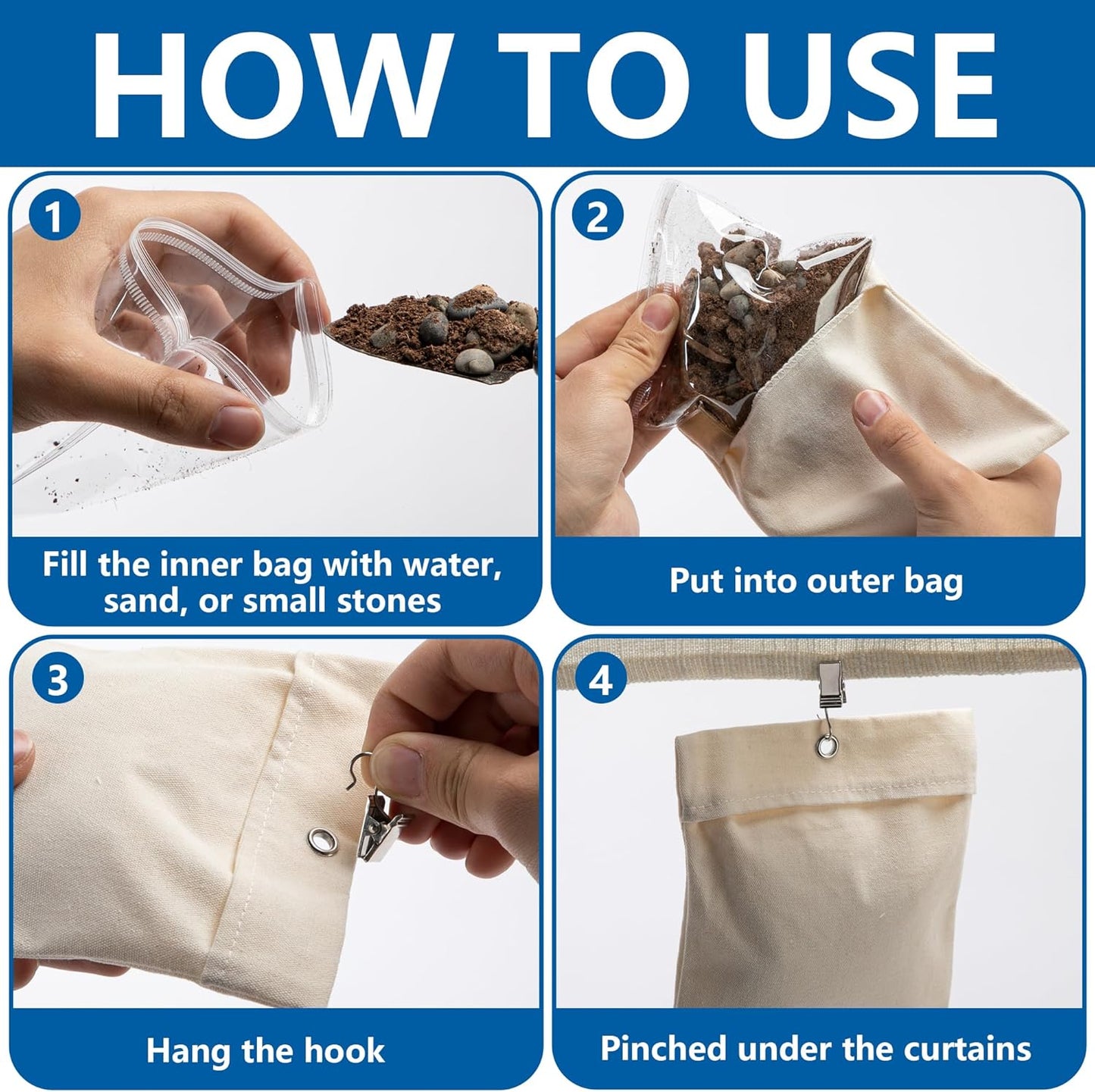 12 Pack Outdoor Curtain Weight Bags, Patio Curtain Sandbag with Sealed Bags and Clips, Reusable Drapery Weighted Bags for Home Outdoor Pergola Gazebo Front Porch (Beige)