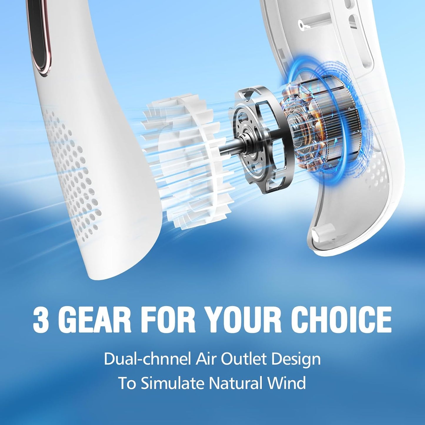 Portable Neck Fan, Hands Free Bladeless Neck Fan Rechargeable 3 Speeds & LCD Display, Battery Operated Wearable Personal Fan, 360° Cooling Hanging Neck Fan for Outdoor Indoor Travel Sport (White)