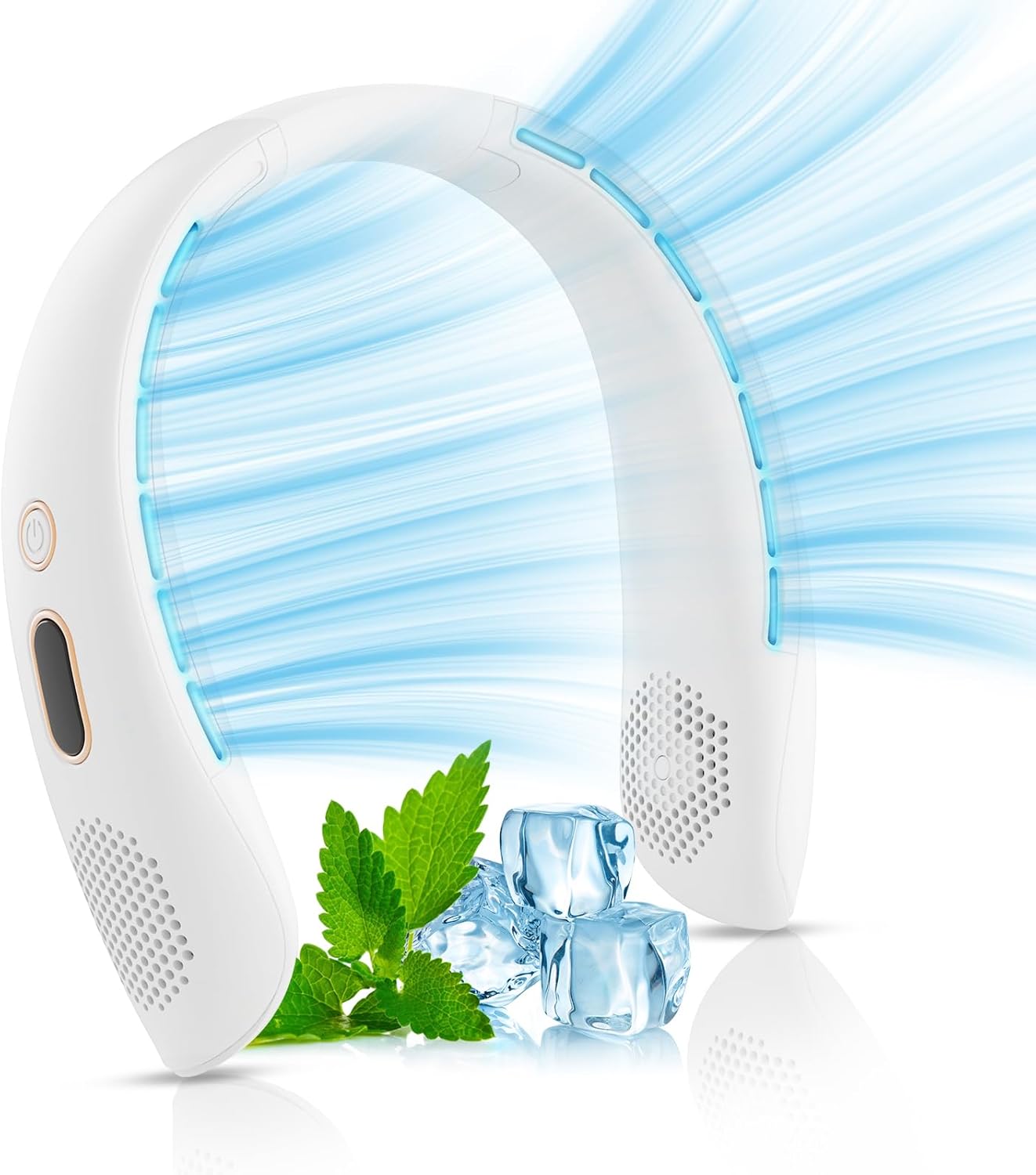 Portable Neck Fan, Hands Free Bladeless Neck Fan Rechargeable 3 Speeds & LCD Display, Battery Operated Wearable Personal Fan, 360° Cooling Hanging Neck Fan for Outdoor Indoor Travel Sport (White)