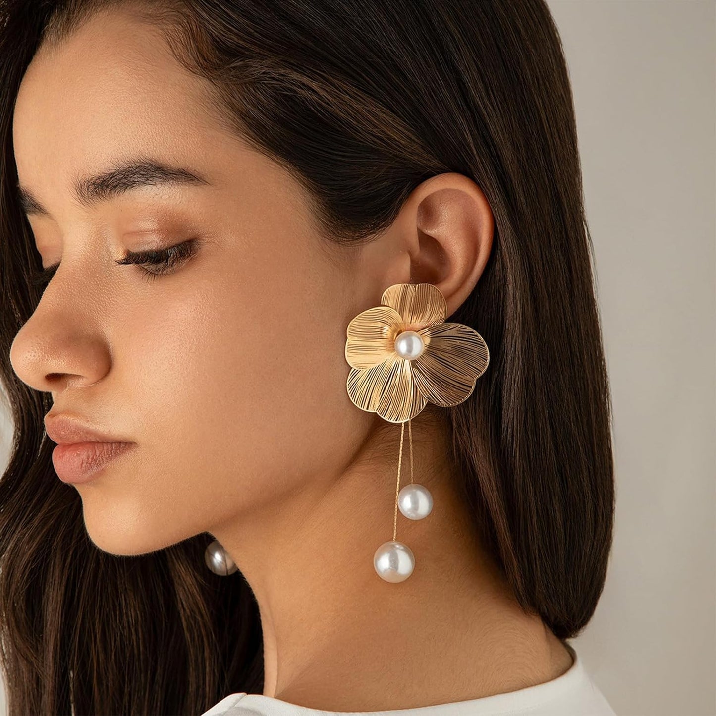 Gold Flower Earrings for Women Big Statement Flower Earrings 3D Floral Earrings Prom Wedding Jewelry
