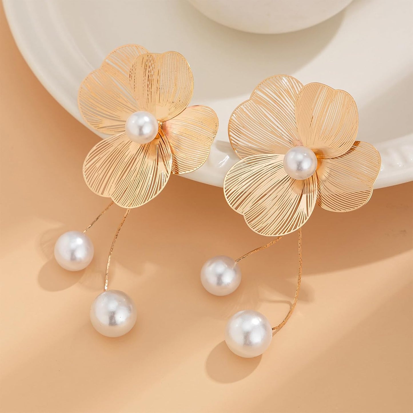 Gold Flower Earrings for Women Big Statement Flower Earrings 3D Floral Earrings Prom Wedding Jewelry