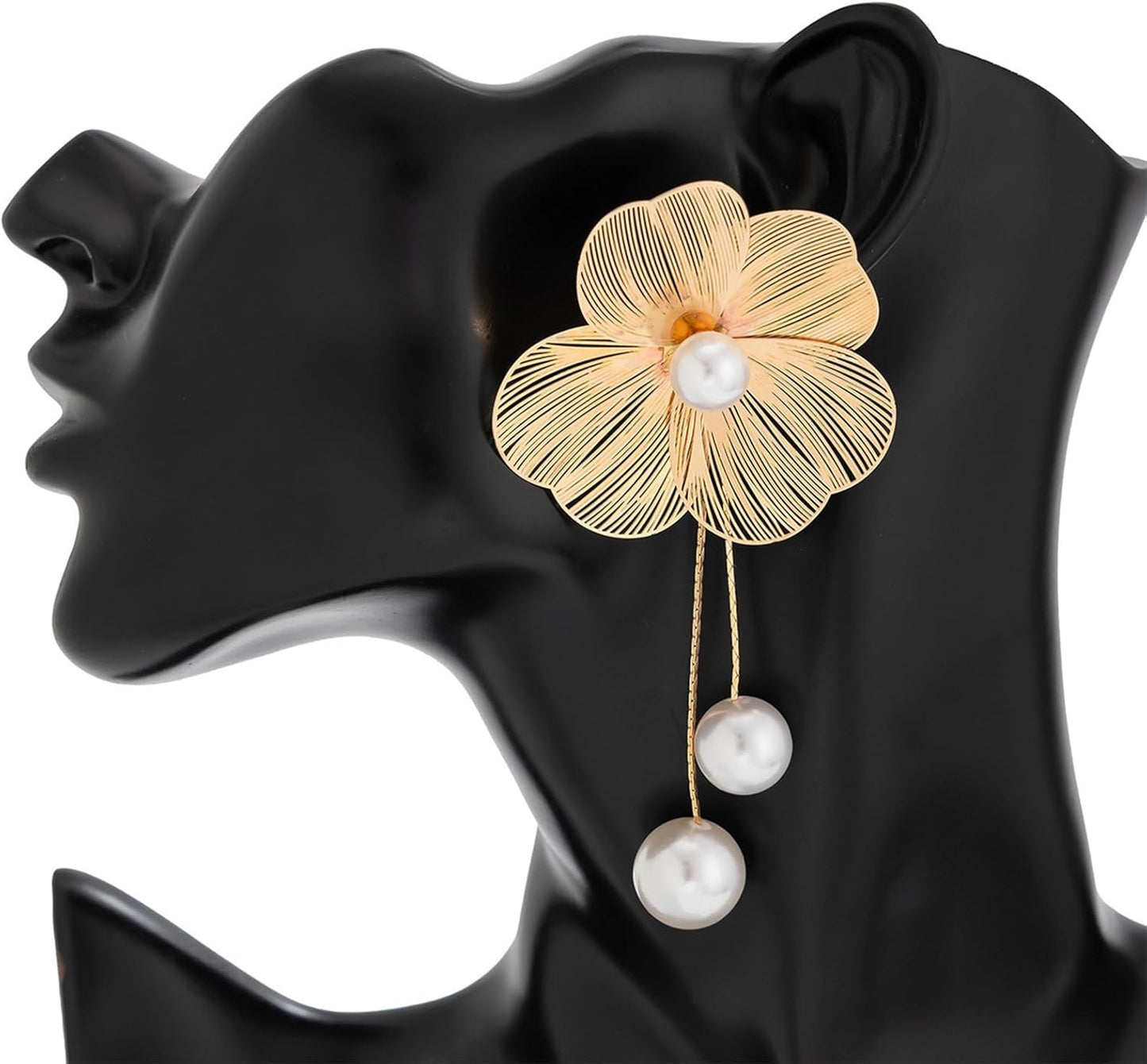 Gold Flower Earrings for Women Big Statement Flower Earrings 3D Floral Earrings Prom Wedding Jewelry