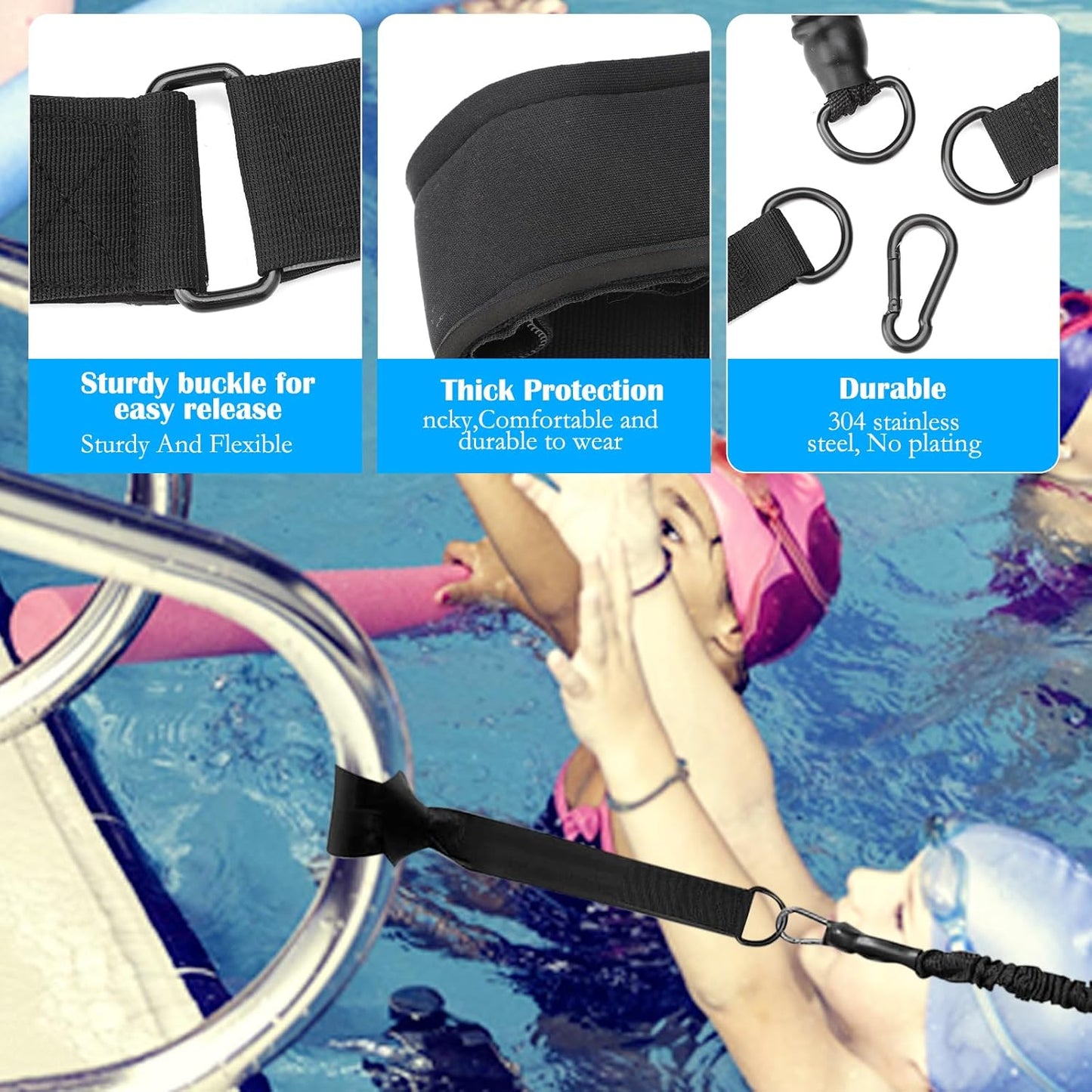 Swimming Belt 2.5-7.5M Adjustable Swimming Resistance Belt Swimming Training Belt Swimming Belt Pool Adults Children Swimming Aid for Any Swimming Pool Without Swimming Line, Stationary