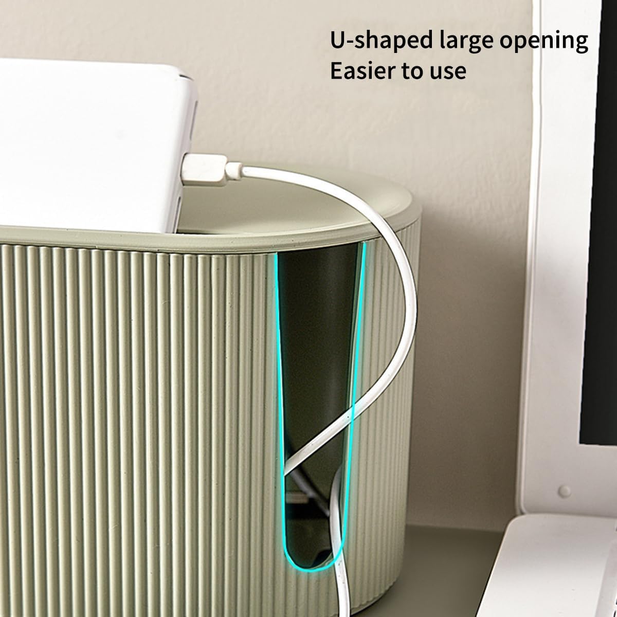 Cord Hider with Multi-Port Design Durable Power Strip Organizer Box Wire Plug Board Storage Ethernet Cable Storage Data Cable Box (Green)