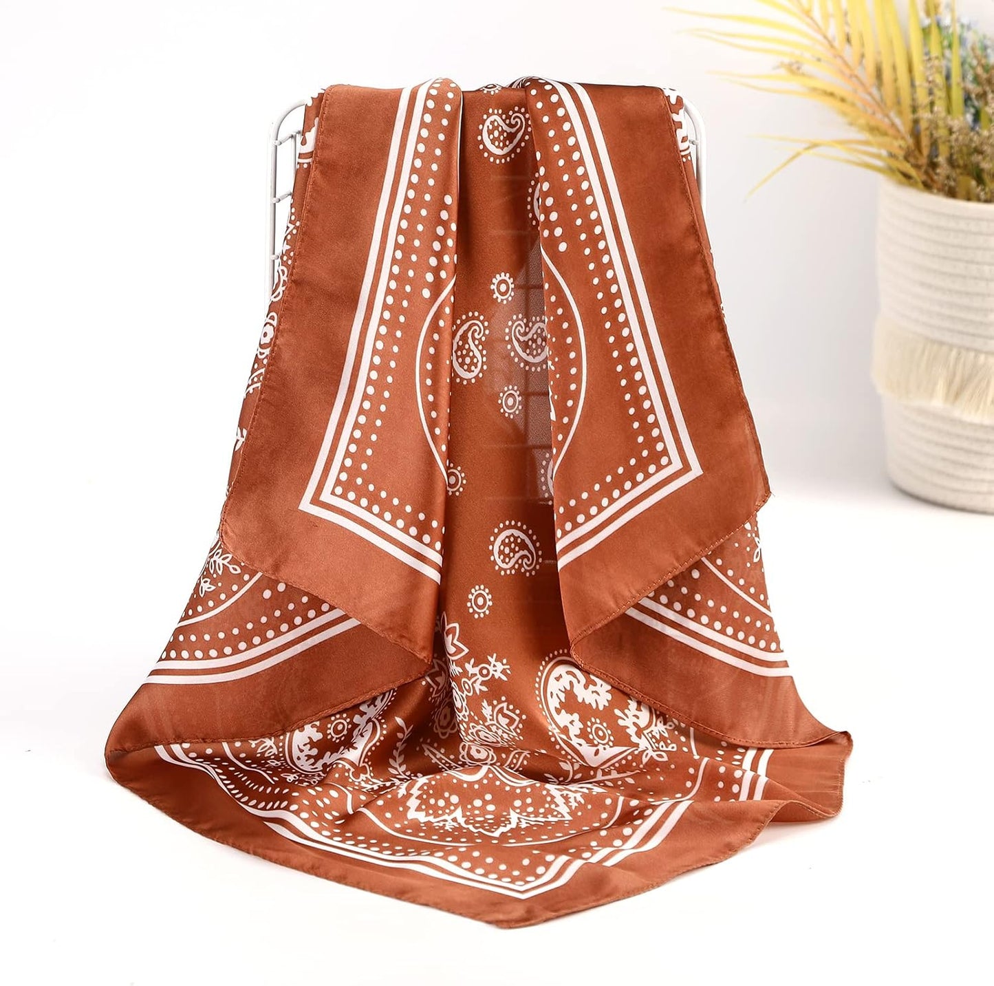 27 Inches Silk Feeling Square Head Scarf 4 Pcs Satin Square Head Scarves for Women Hair Bandanas