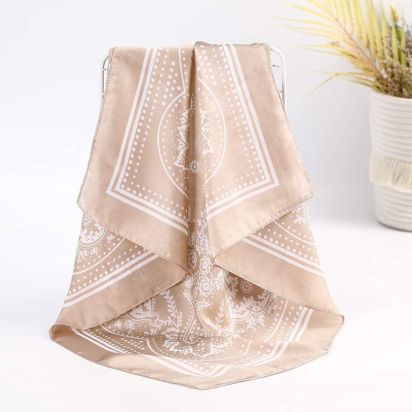 27 Inches Silk Feeling Square Head Scarf 4 Pcs Satin Square Head Scarves for Women Hair Bandanas