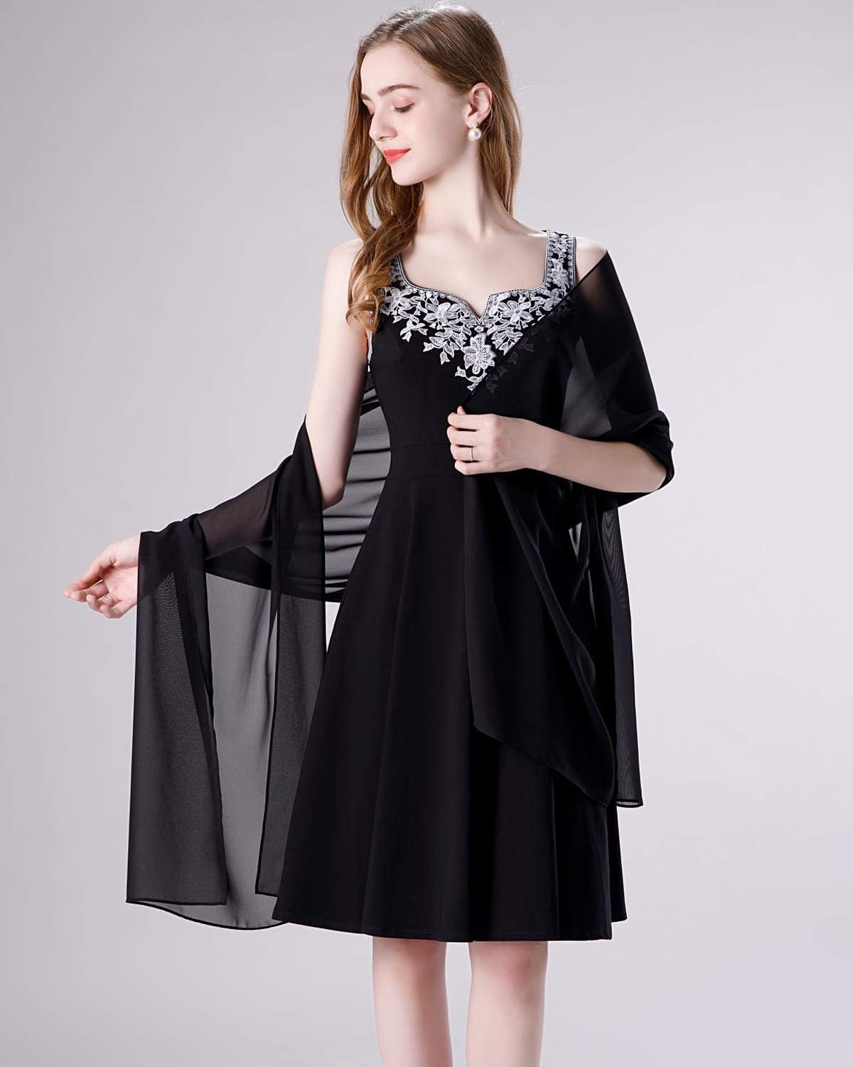 Soft Chiffon Scarve Shawls Wraps for Dresses Women Accessories Black