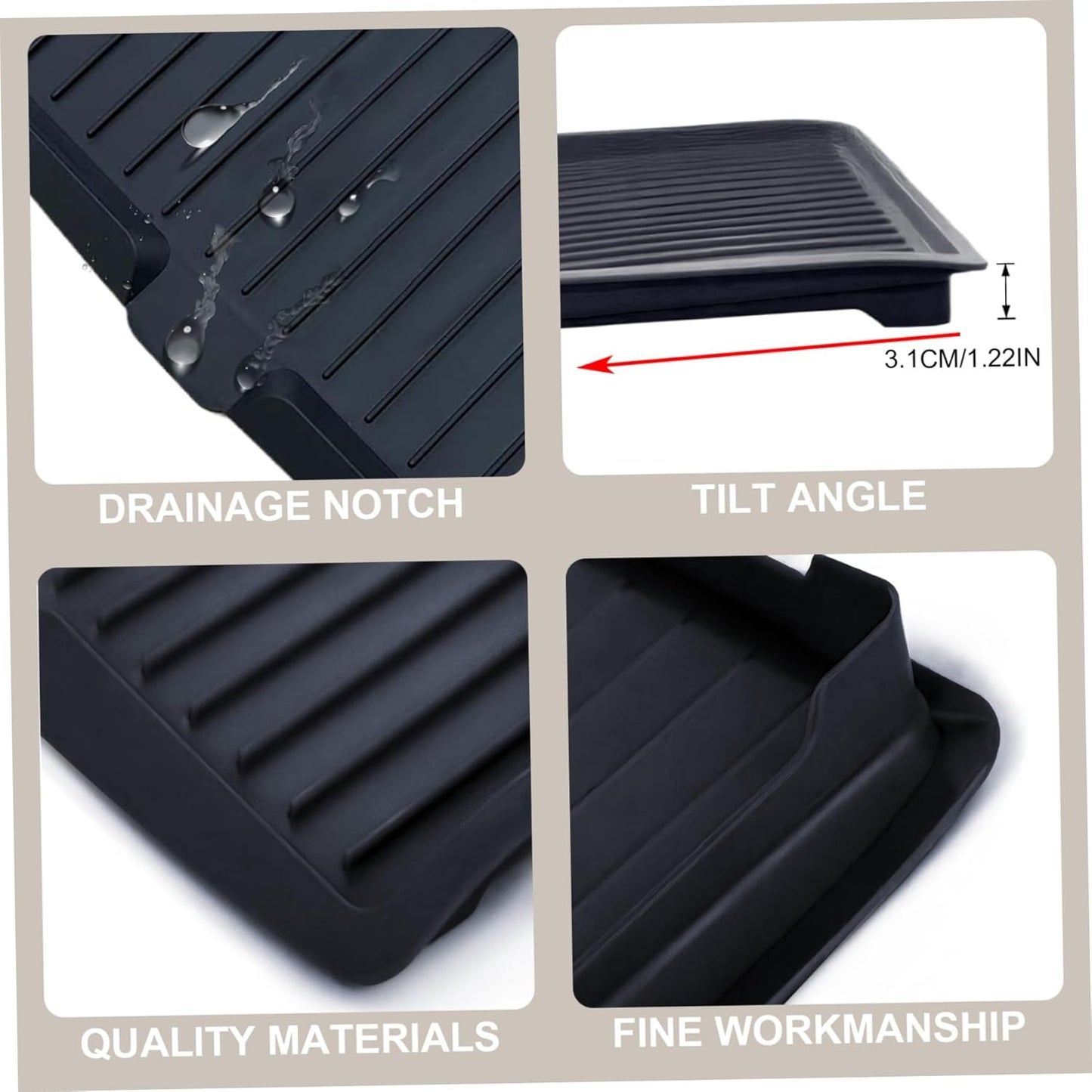 Dish Drain Board Tilt PP Dish Drainer 17.6x12.2x1.2in Quick Dry Dish Drain with Drain Port Multipurpose Dish Drying Rack Black