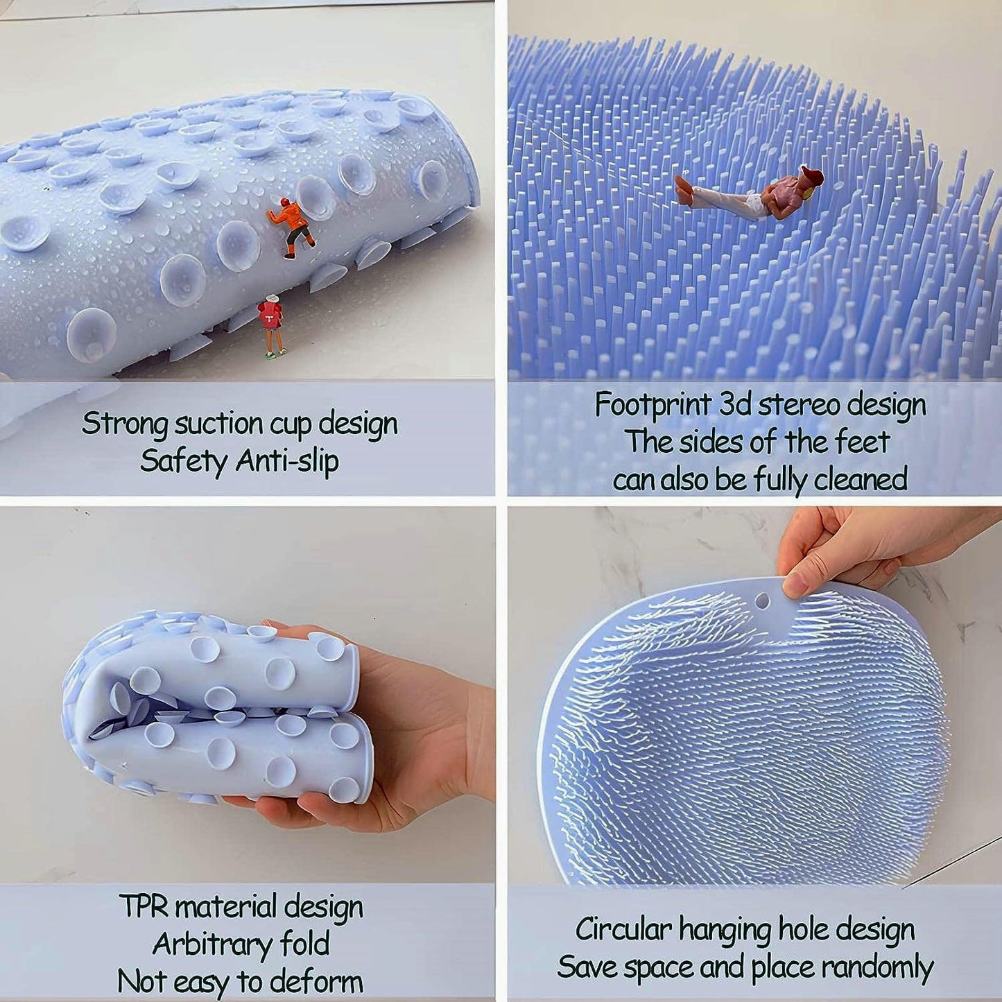 2 Pcs Large Shower Foot Scrubber Mat Cleans, Exfoliation, Shower Foot Massager Scrubber, Foot Cleaner Massage Mat with Non Slip Suction Cups, Improve Circulation Relieve Tired and Pain （BLUE）