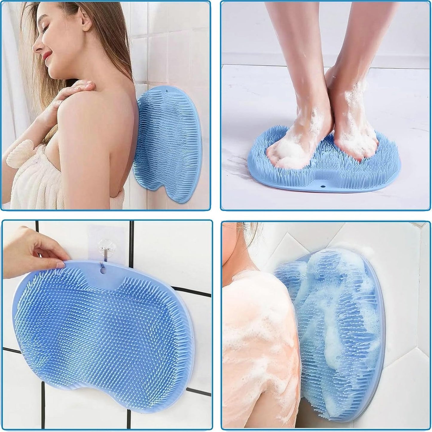 2 Pcs Large Shower Foot Scrubber Mat Cleans, Exfoliation, Shower Foot Massager Scrubber, Foot Cleaner Massage Mat with Non Slip Suction Cups, Improve Circulation Relieve Tired and Pain （BLUE）