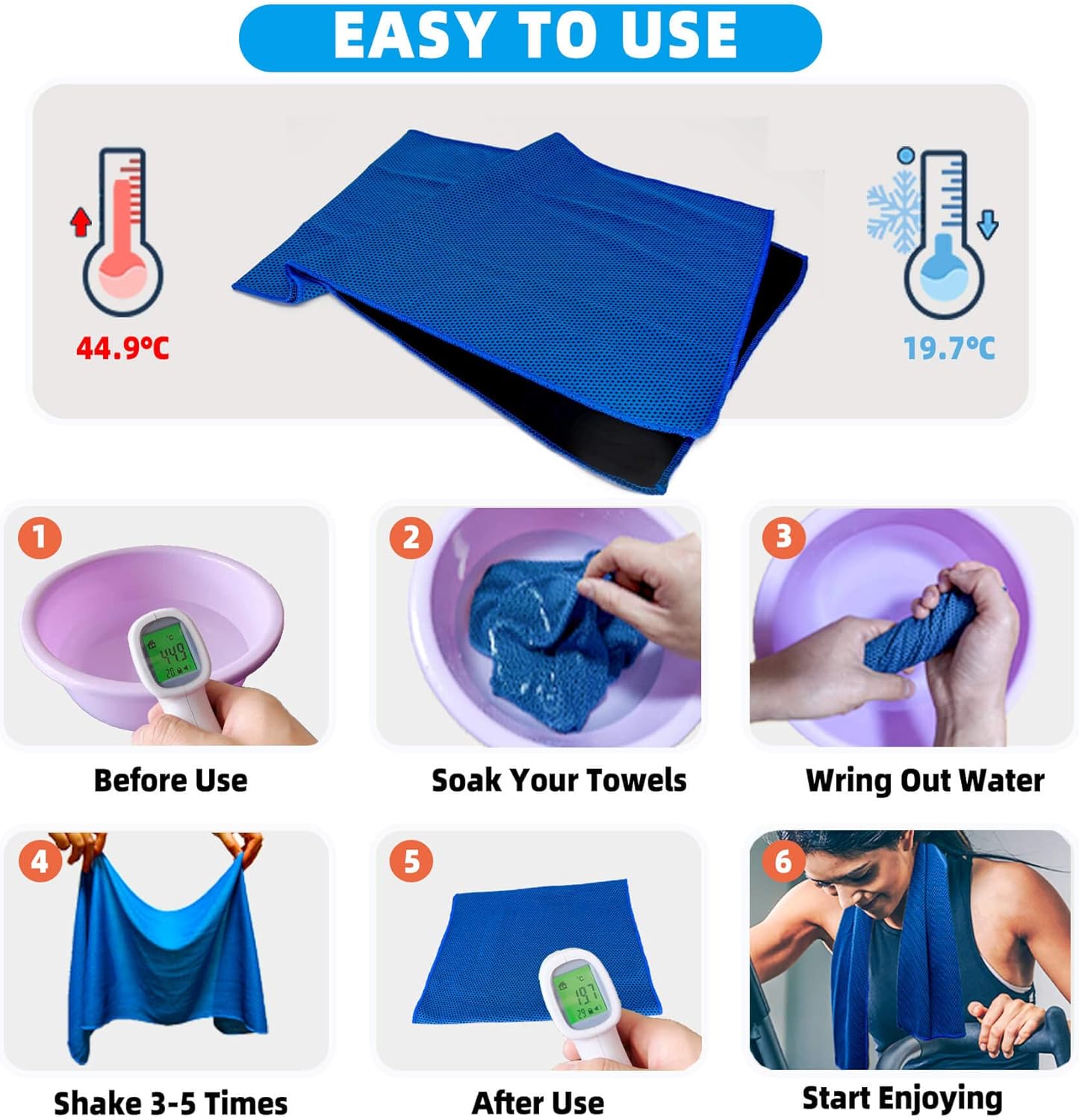 Cooling Towel Ice Towel Workout Towel, Soft Breathable Sweat Towel for Sports, Yoga, Gym, Golf, Camping, Running, Fitness, Workout & More Activities (10 PCS)