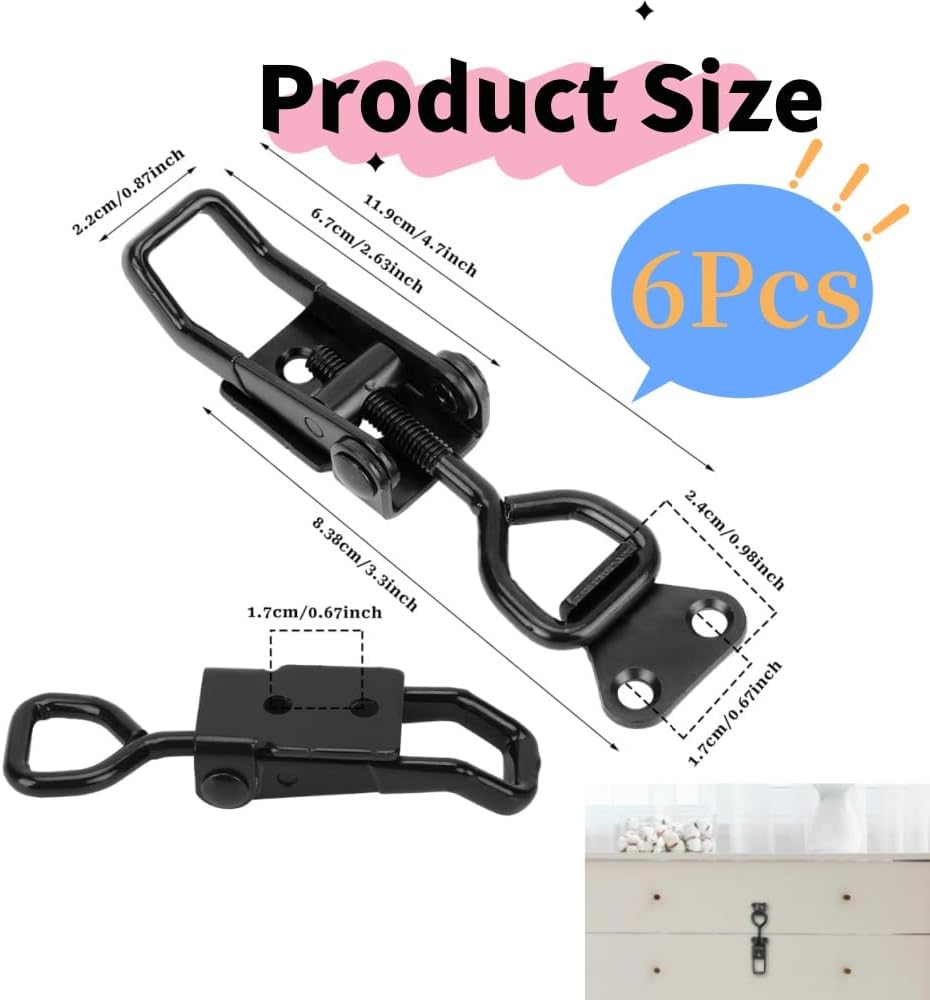 6 Pack Adjustable Toggle Clamp, Black Pull Latch,Heavy Duty Toggle Latch Hasp Clamp,4001 Lockable Quick Release Pull Metal Draw Latch for Door, Box Case Trunk, Smoker Door, Jig