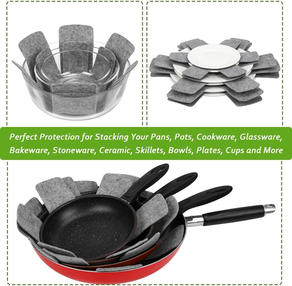 Pot and Pan Protectors, Set of 12 and 3 Different Size, Cookware Dividers Pads/Stacking Pan Protectors/Pot Separators Pads for Protecting and Separating Pots Pans