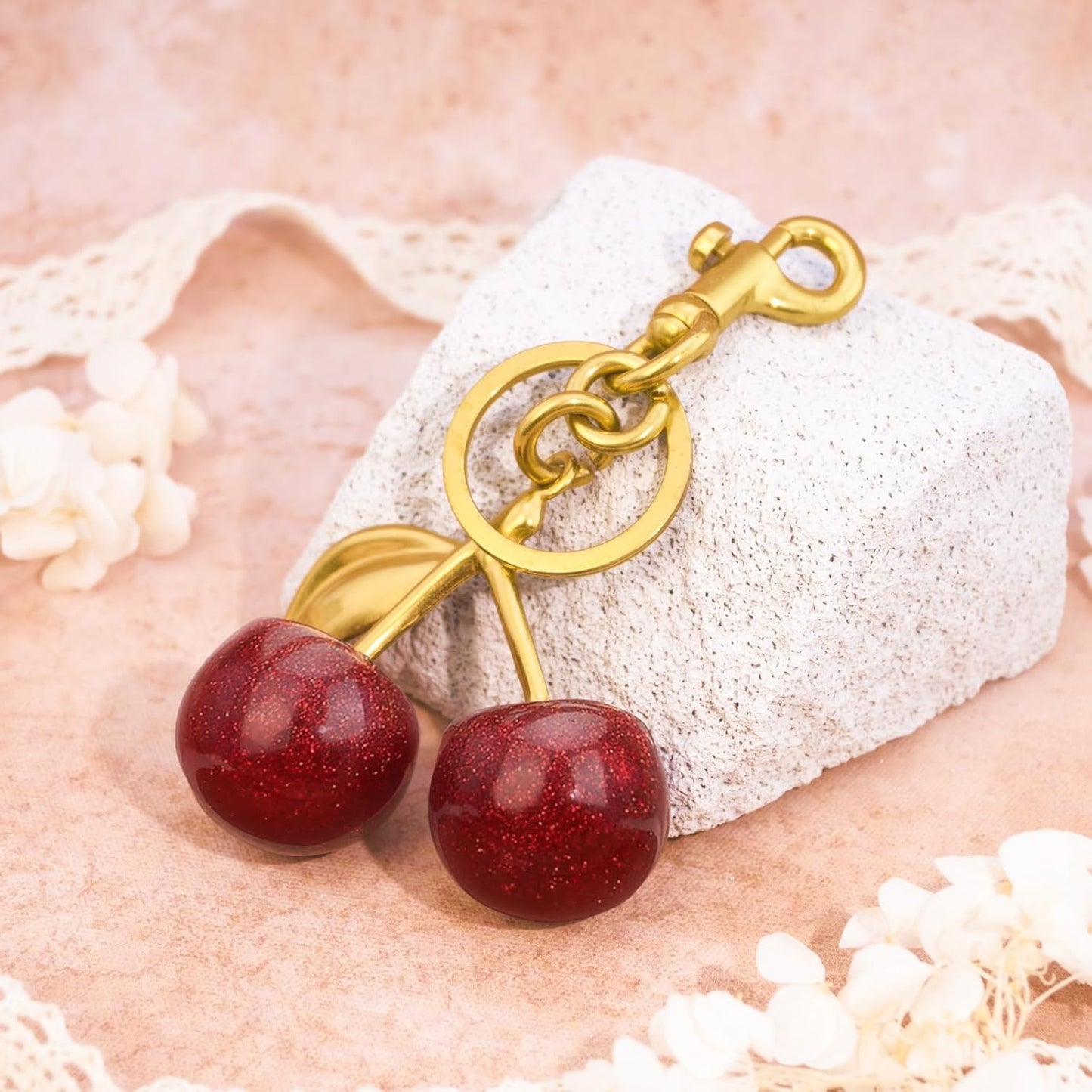 Cherry Bag Charm Purse Charms Keychain- Car Cherry Accessories keychians Gifts for Women Mom Daughter Gifts Christmas Valentine Bag Accessory Christmas