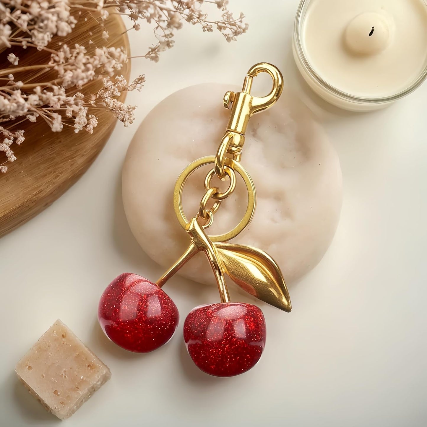 Cherry Bag Charm Purse Charms Keychain- Car Cherry Accessories keychians Gifts for Women Mom Daughter Gifts Christmas Valentine Bag Accessory Christmas