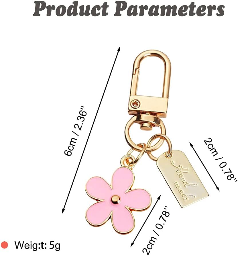 3 Pcs Keychains for Women, Bag Charm Flower Key Chain Car Key Ring Pendant for Purse, Handbag Bag, Earphone Case Decoration, Pink, Black, White, One Size
