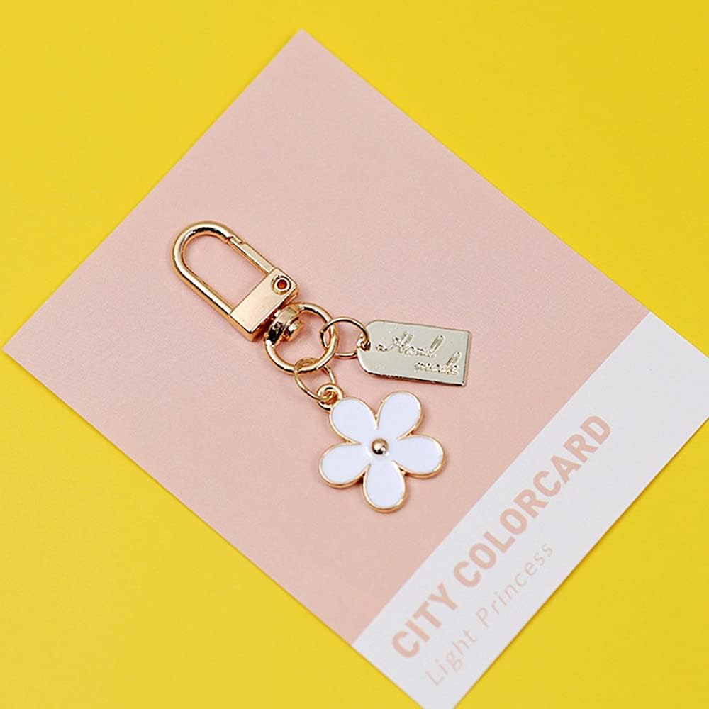 3 Pcs Keychains for Women, Bag Charm Flower Key Chain Car Key Ring Pendant for Purse, Handbag Bag, Earphone Case Decoration, Pink, Black, White, One Size