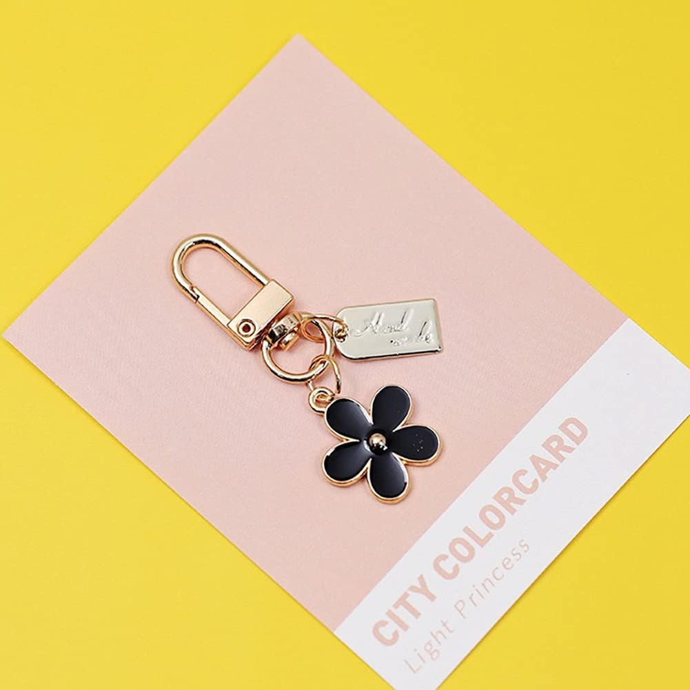 3 Pcs Keychains for Women, Bag Charm Flower Key Chain Car Key Ring Pendant for Purse, Handbag Bag, Earphone Case Decoration, Pink, Black, White, One Size