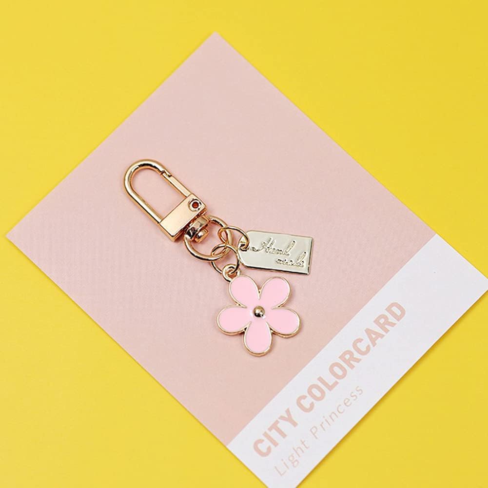 3 Pcs Keychains for Women, Bag Charm Flower Key Chain Car Key Ring Pendant for Purse, Handbag Bag, Earphone Case Decoration, Pink, Black, White, One Size