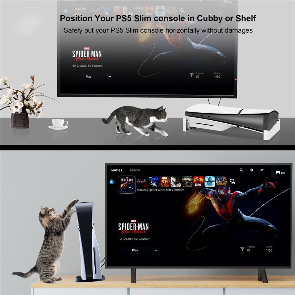 Horizontal Stand for New PS5 Slim Console, Base Holder Accessories for PS5-Slim Disc & Digital Edition Bracket (Black)