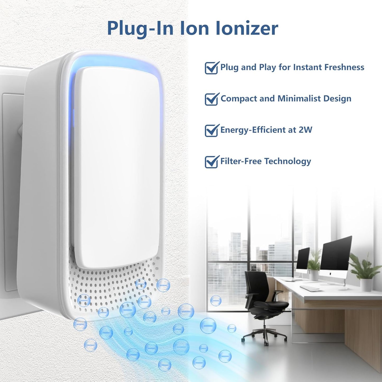 2 Pack Plug-In Negative Ion Ionizer for Home, Office, Kitchen, Bedroom, Bathroom - Filterless, Quiet Operation, Portable Mini Air Cleaner
