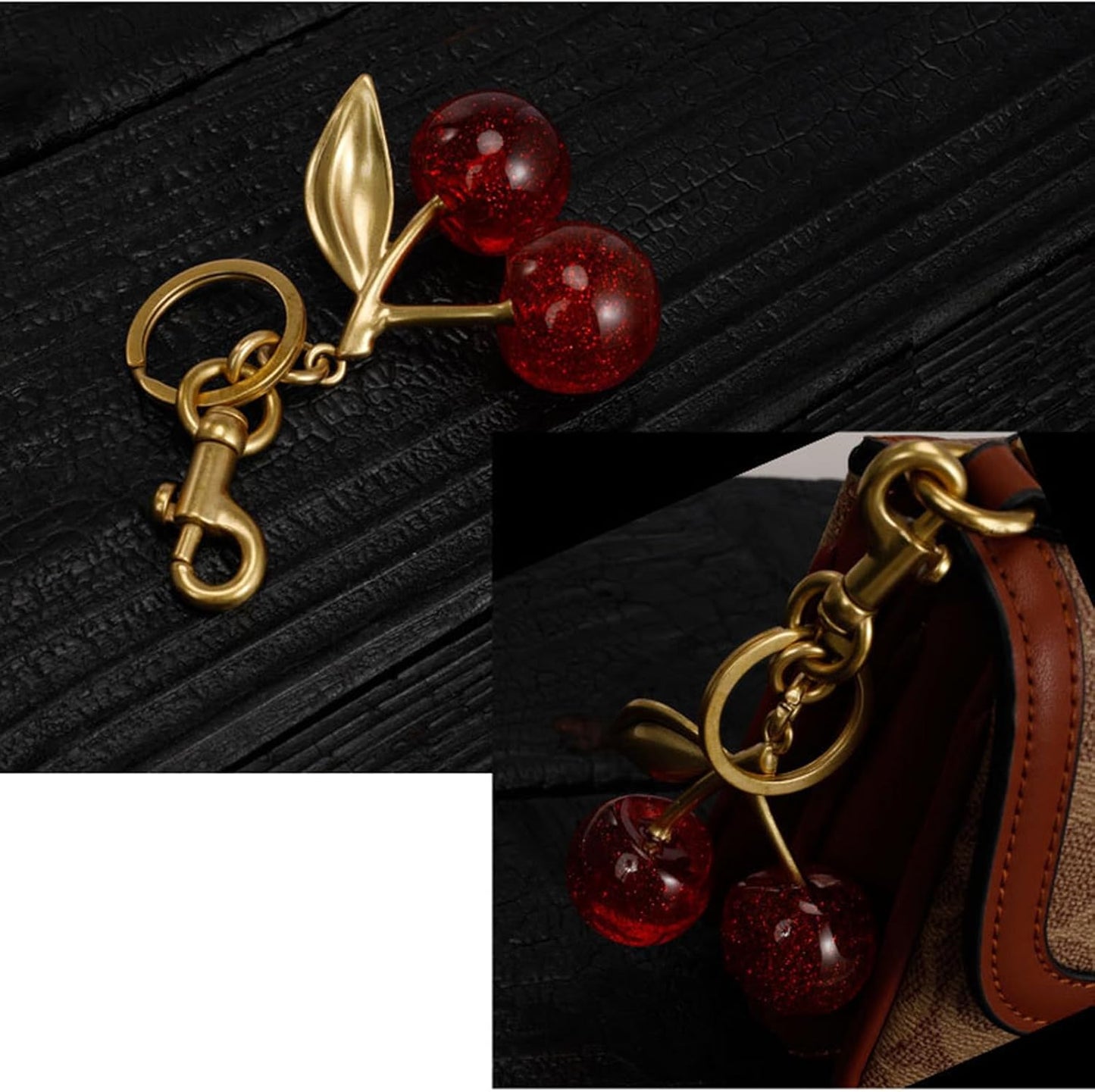 Cherry Bag Charm, Cute Keychain with Metal Key Ring and Clip, Cherry Charm for Purse,Key,Car Remote,Bags Accessories for Women Girls, Medium, Resin, Metal, No Gemstone