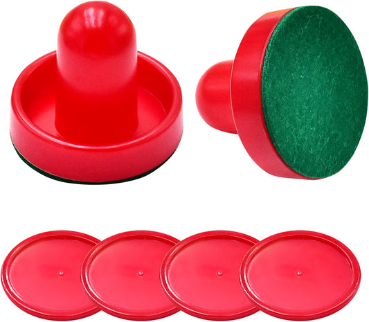 Mini Air Hockey Set - 2 Red Pushers and 4 Red Pucks (60mm) - Great Goal Handles and Paddles Replacement Accessories