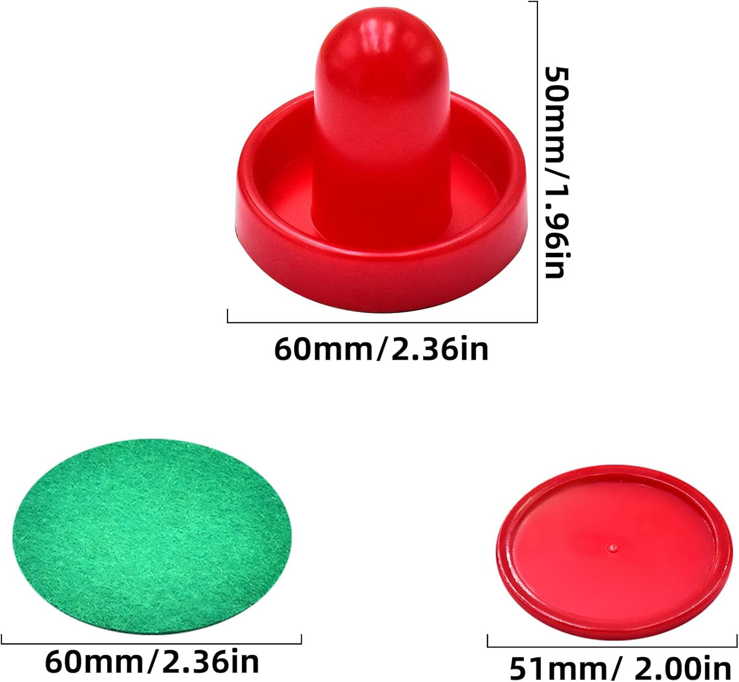 Mini Air Hockey Set - 2 Red Pushers and 4 Red Pucks (60mm) - Great Goal Handles and Paddles Replacement Accessories