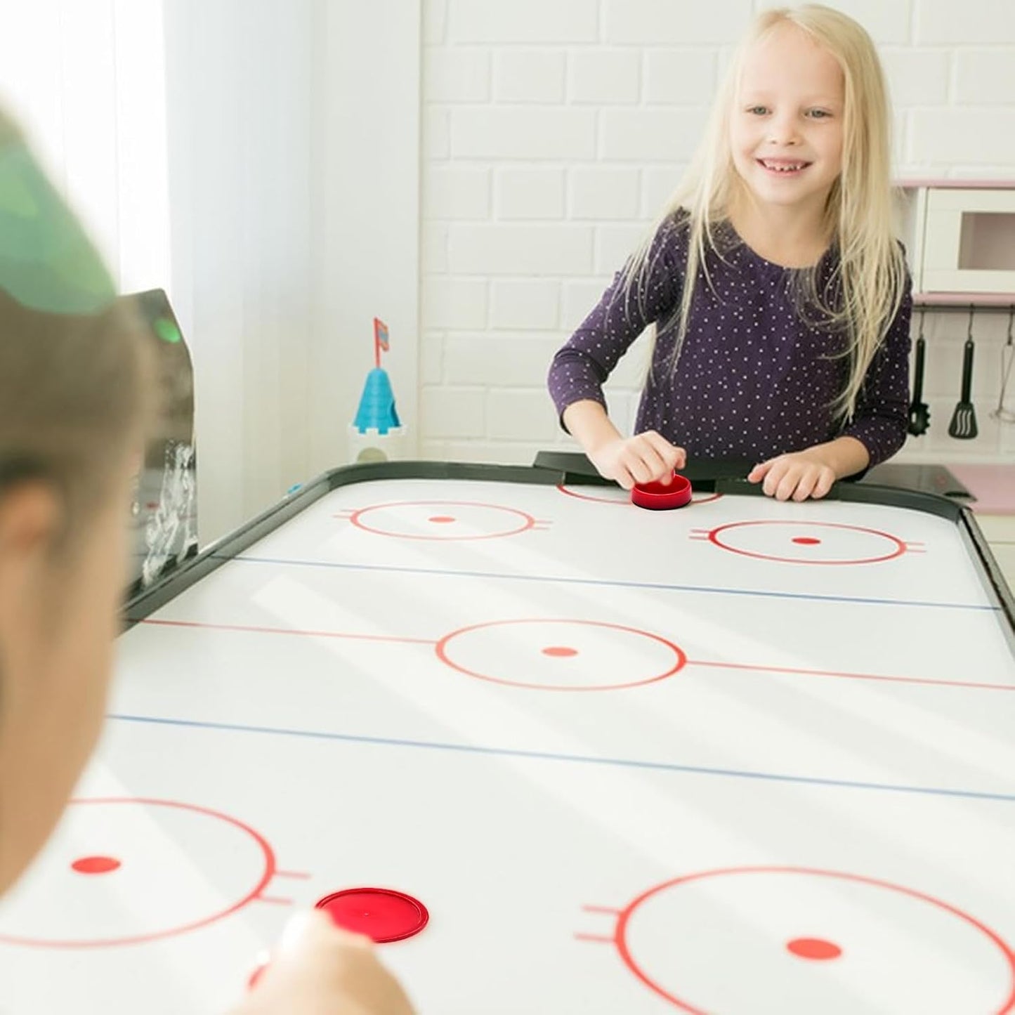 Mini Air Hockey Set - 2 Red Pushers and 4 Red Pucks (60mm) - Great Goal Handles and Paddles Replacement Accessories