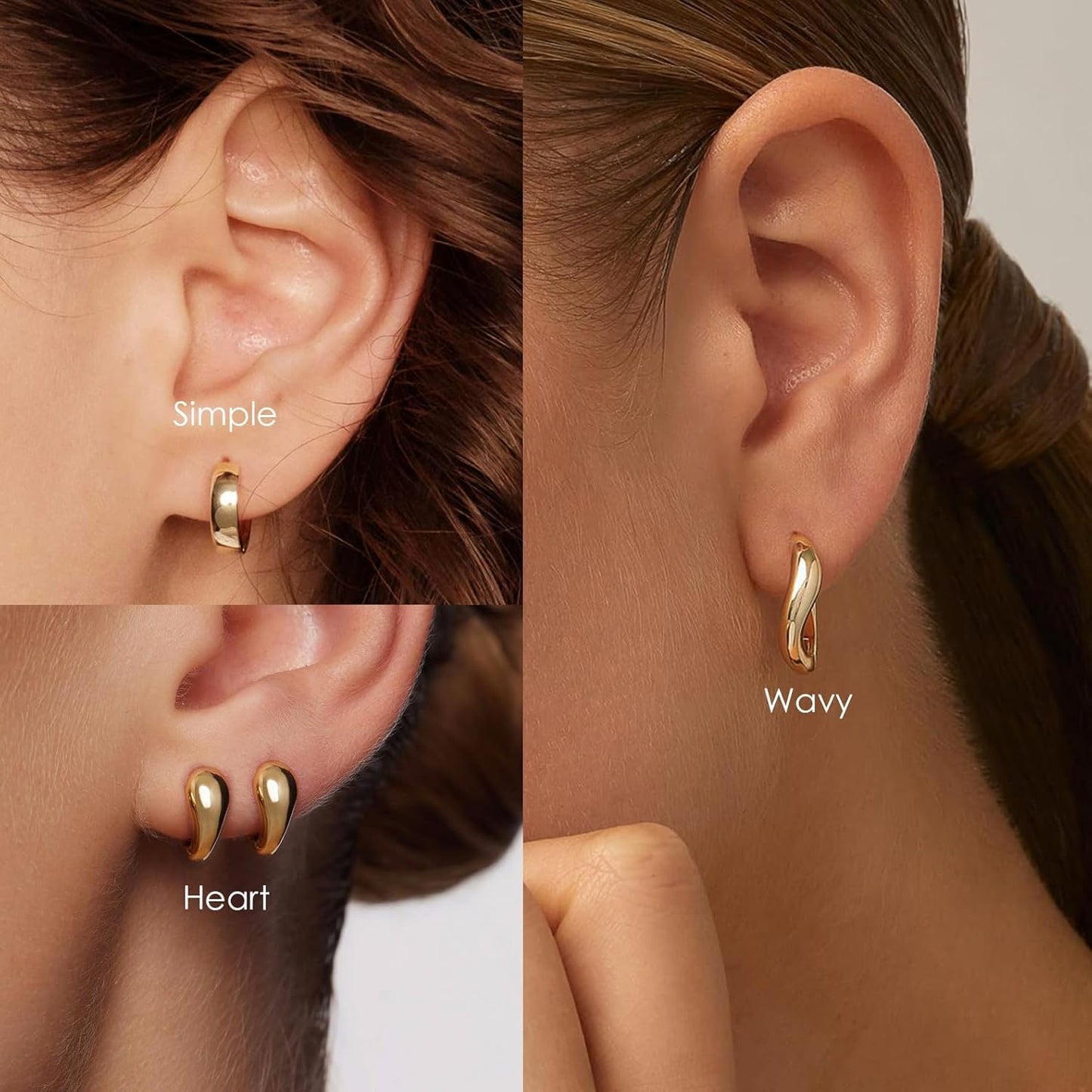 Gold Hoop Earrings for Women Trendy Dainty Wavy Gold Huggie Earrings,14k Gold Stud Earring Hypoallergenic Earring Flat Back Earrings Small Hoop Earrings for Women Gifts