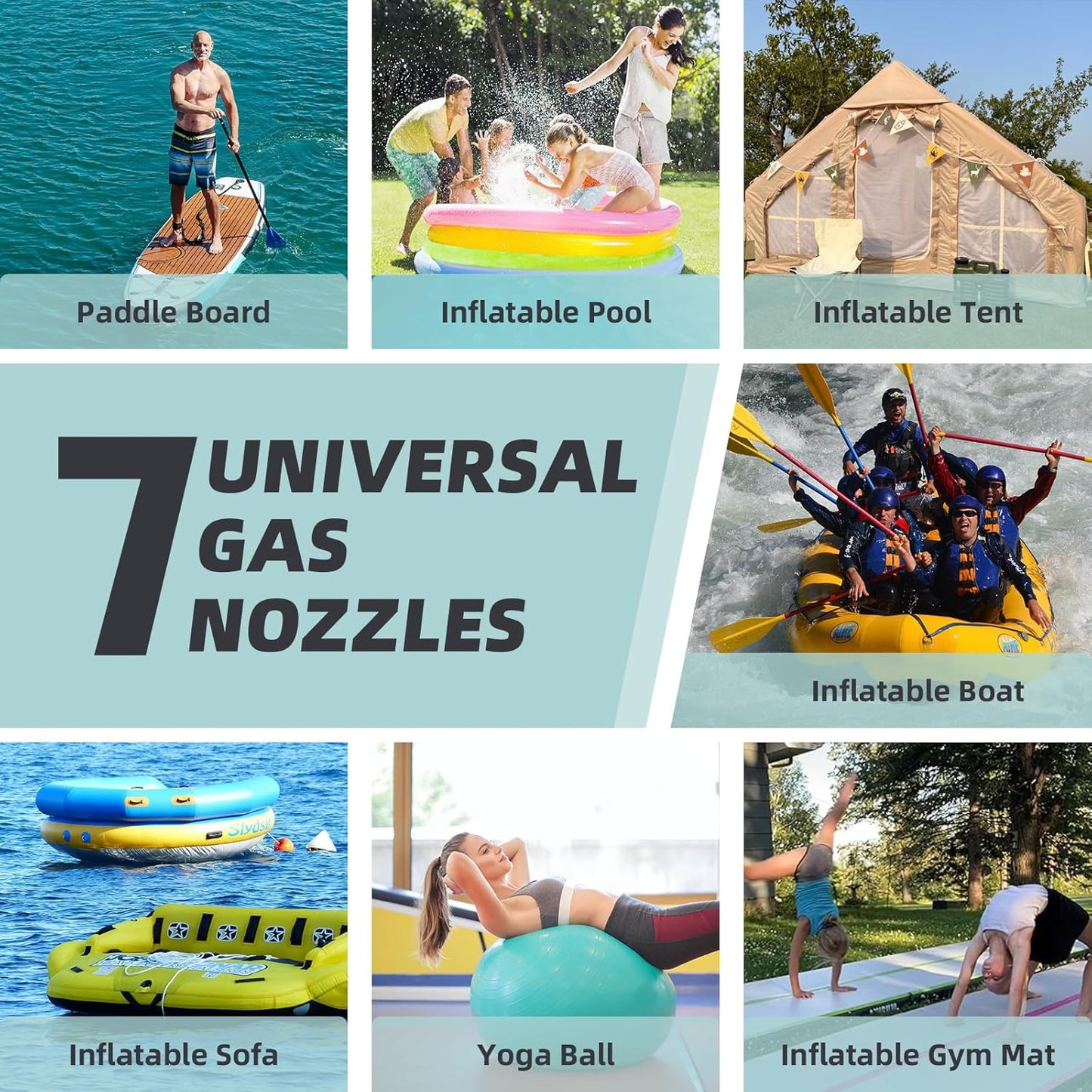 Paddle Board Pump Adapter Hose, Sup Pump Adaptor Hose Kit with 7 Air Valve Nozzles, Electric Air Pump Accessories Fit for Inflatable Stand Up Paddle Board/Boat/Tent/Pool/Mat