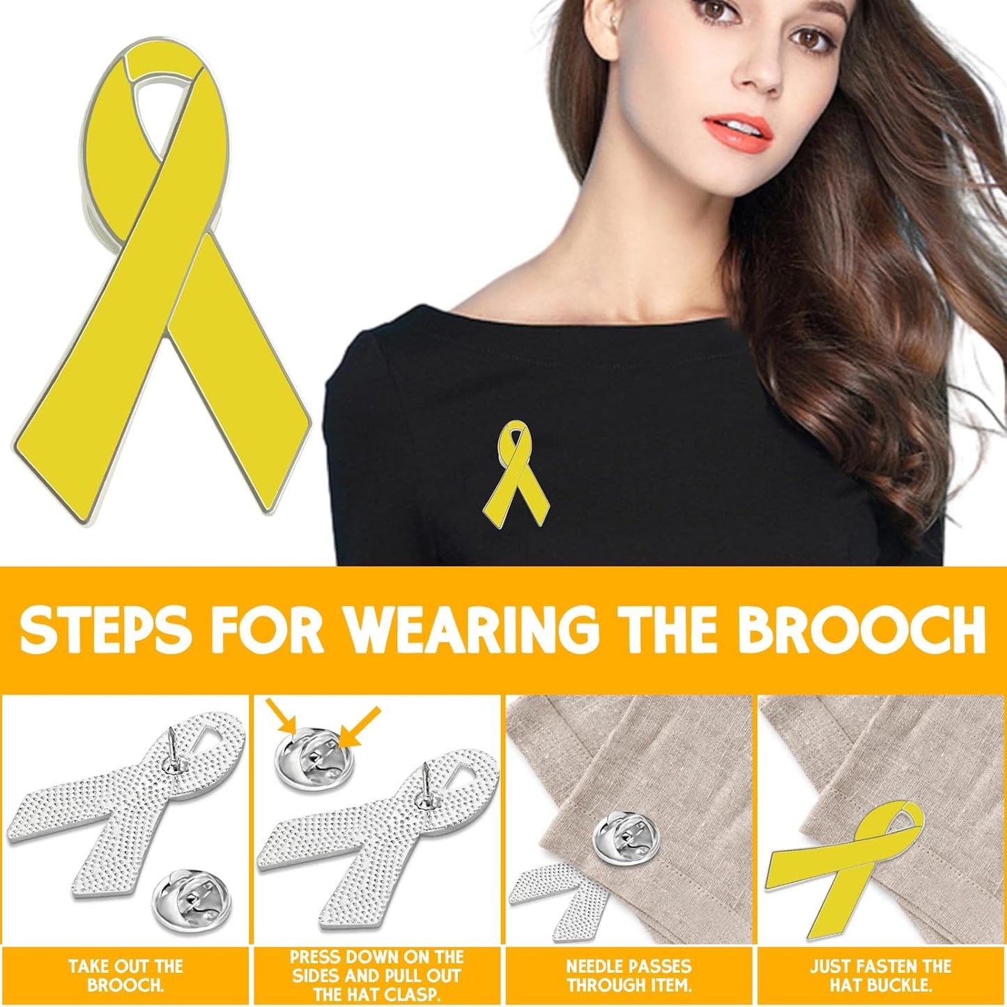 Yellow Ribbon Brooch Israel Hostage Women Men Bring Them Home Brooch Yellow Ribbon Breast Cancer Awareness Stand-Up Collar Brooch Support Campaign Charitable Donations Events Gift Items Accessories 2 pcs.