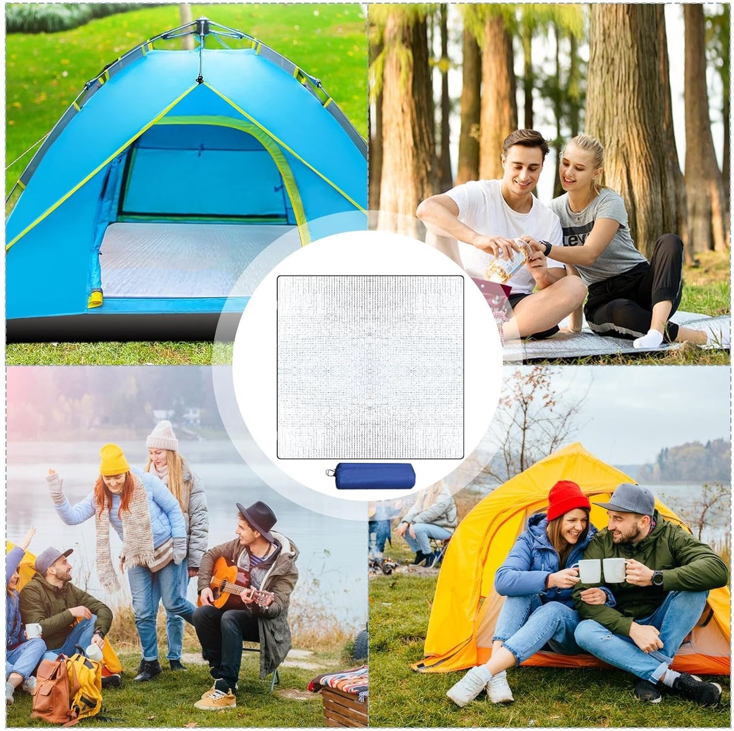 200*200CM Aluminium Foil Camping Mat, Insulating Waterproof Thermal Foam Sleeping Mat For Camping, Sleeping Roll Pad Of Aluminum Foil, Foldable Double-sided Tent Mat For Outdoor Camping Hiking Picnic