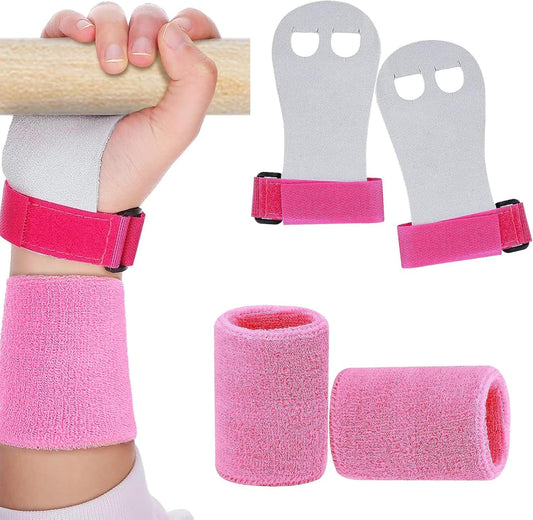 2 Packs Kids Gymnastics Grips Wristbands Sets for Youth, Palm Protection & Wrist Support for Training, Workout - Sports Accessories